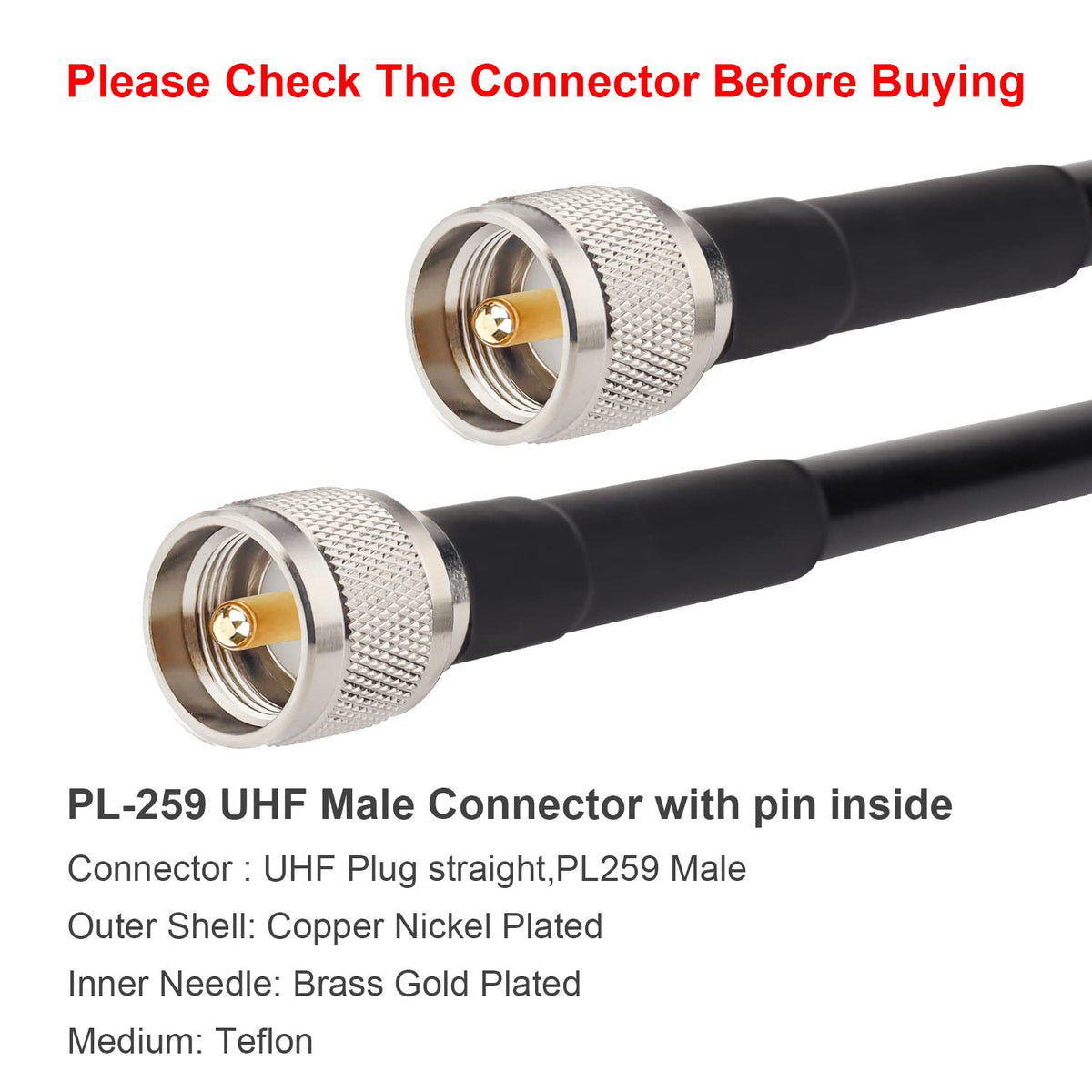 XRDS-RF close-up of PL-259 UHF male connector demonstrating secure contact