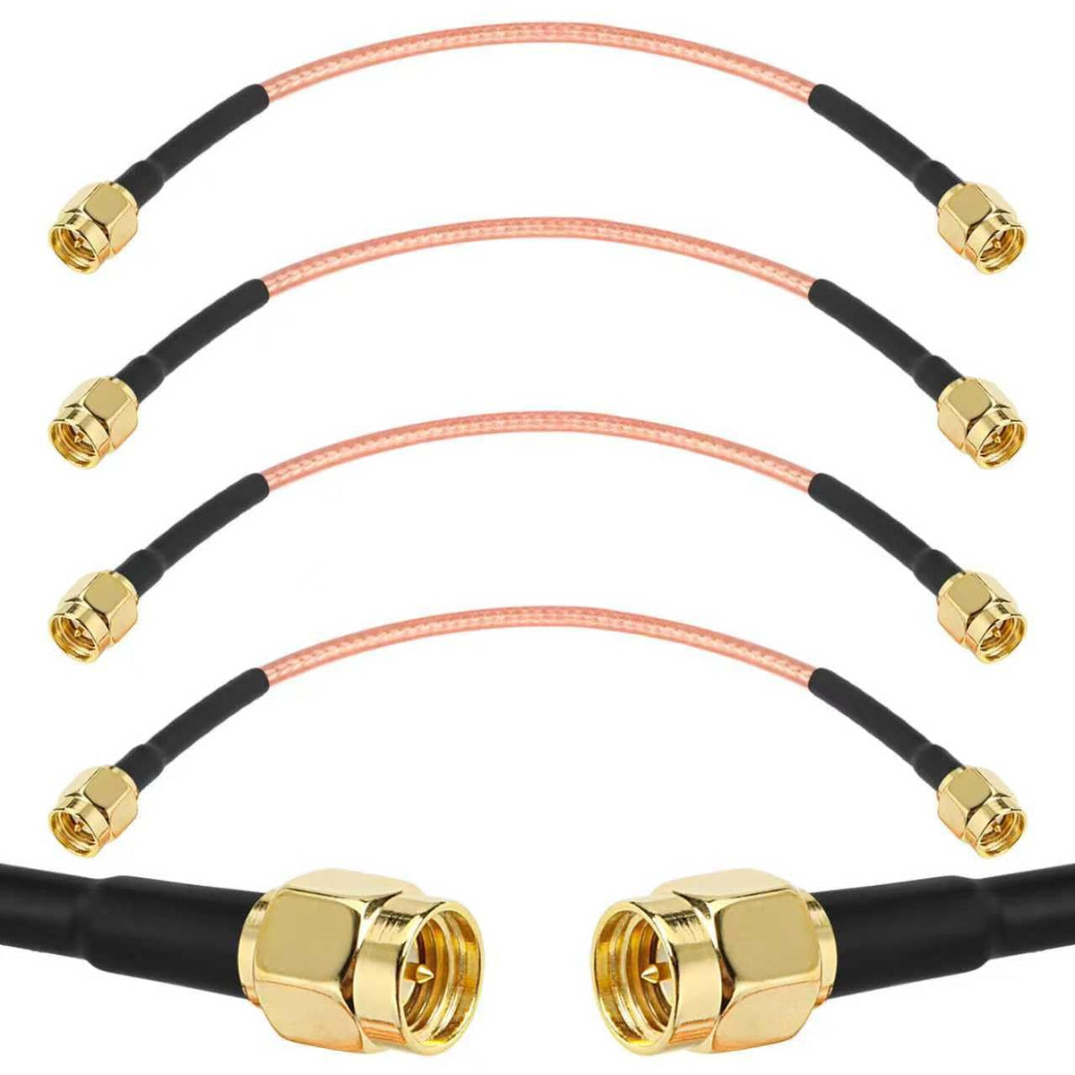 XRDS-RF SMA male to SMA male cable, 6-inch pack of four, ideal for tight installations.
