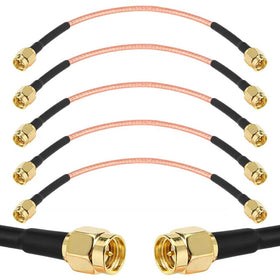 XRDS-RF SMA male to SMA male 6-inch cable assembly showing secure connectors for tight spaces