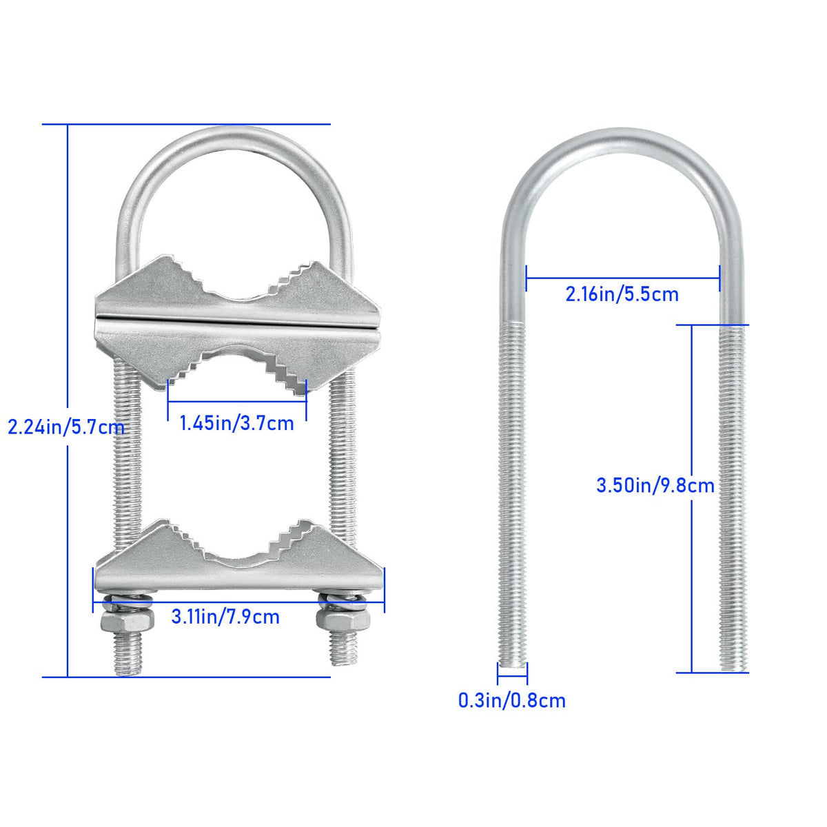XRDS-RF V-jaw bracket with U-bolts enables firm pipe-to-pipe connections for outdoor antennas.