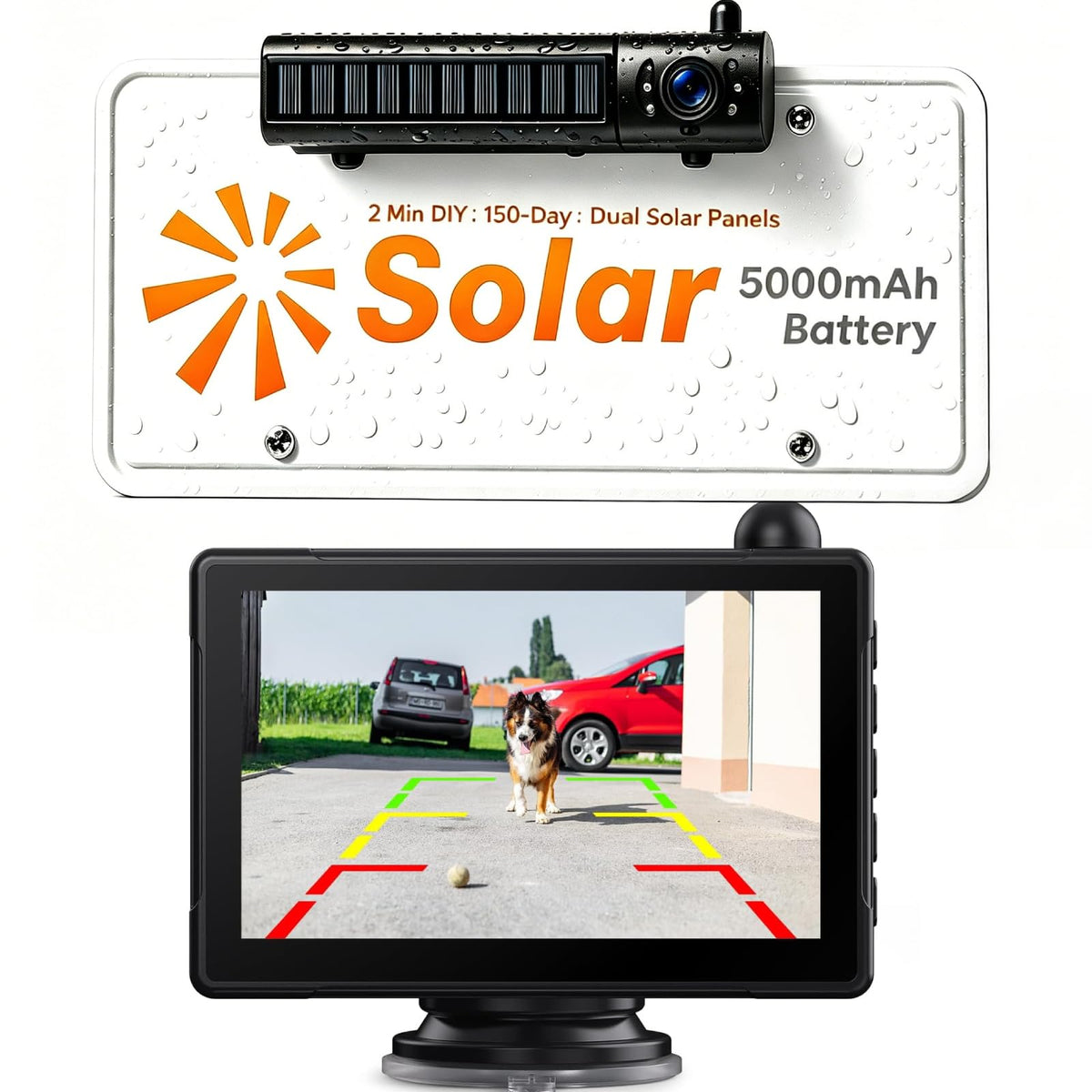 Xroose solar backup camera mounted on license plate for easy rear visibility