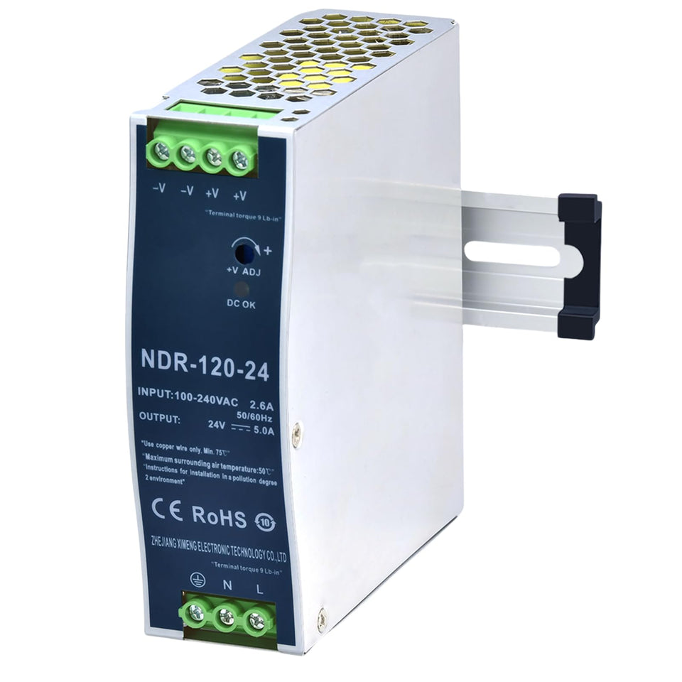 XSHBGF NDR-120-24 DIN rail power supply delivering compact 24V DC power.