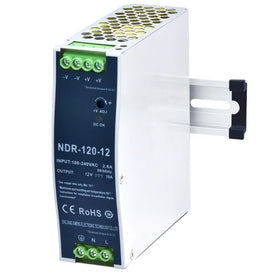 XSHBGF NDR-120-12 front view, compact power supply for space-limited enclosures.