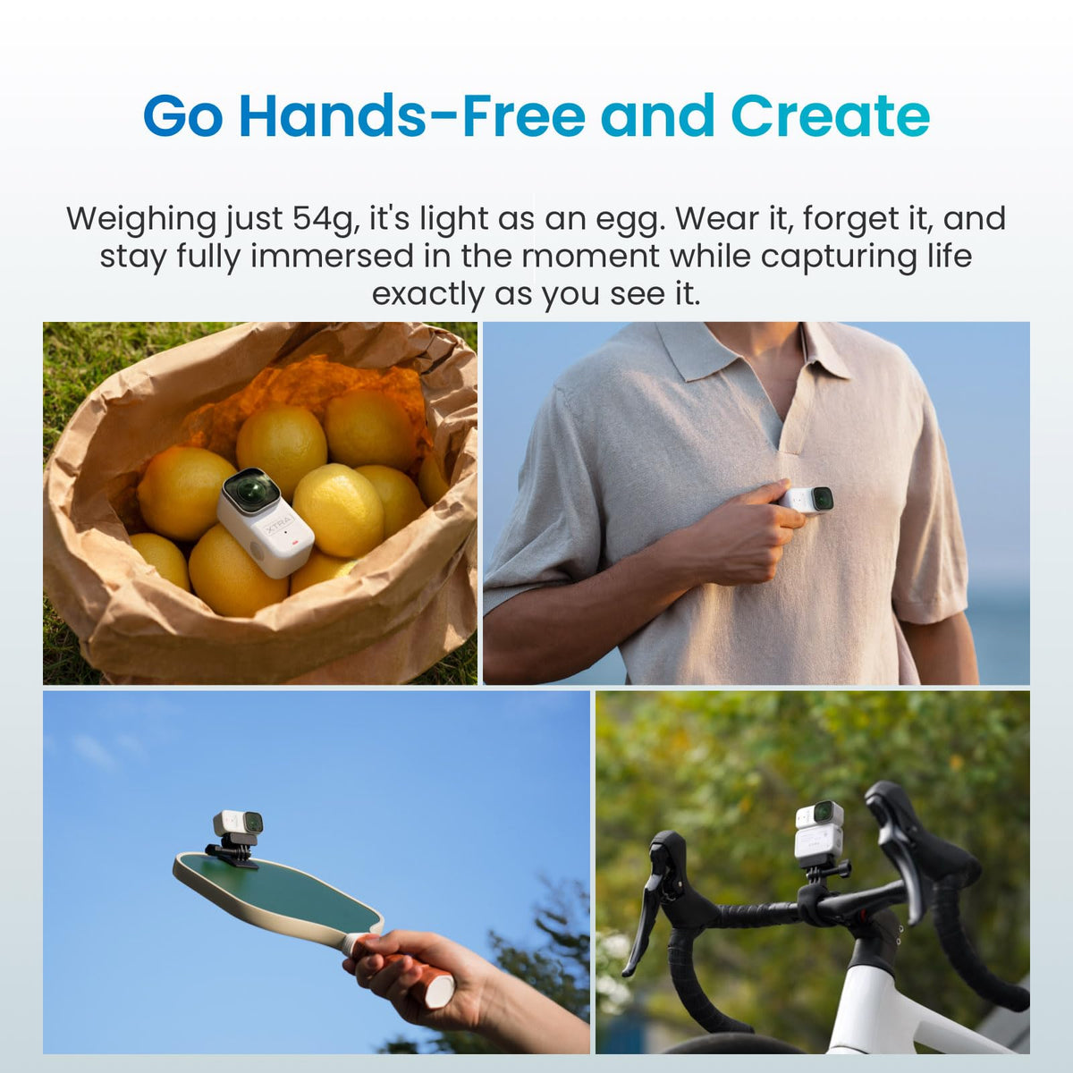 Xtra Atto wearable on headband mount capturing smooth action from a unique angle.