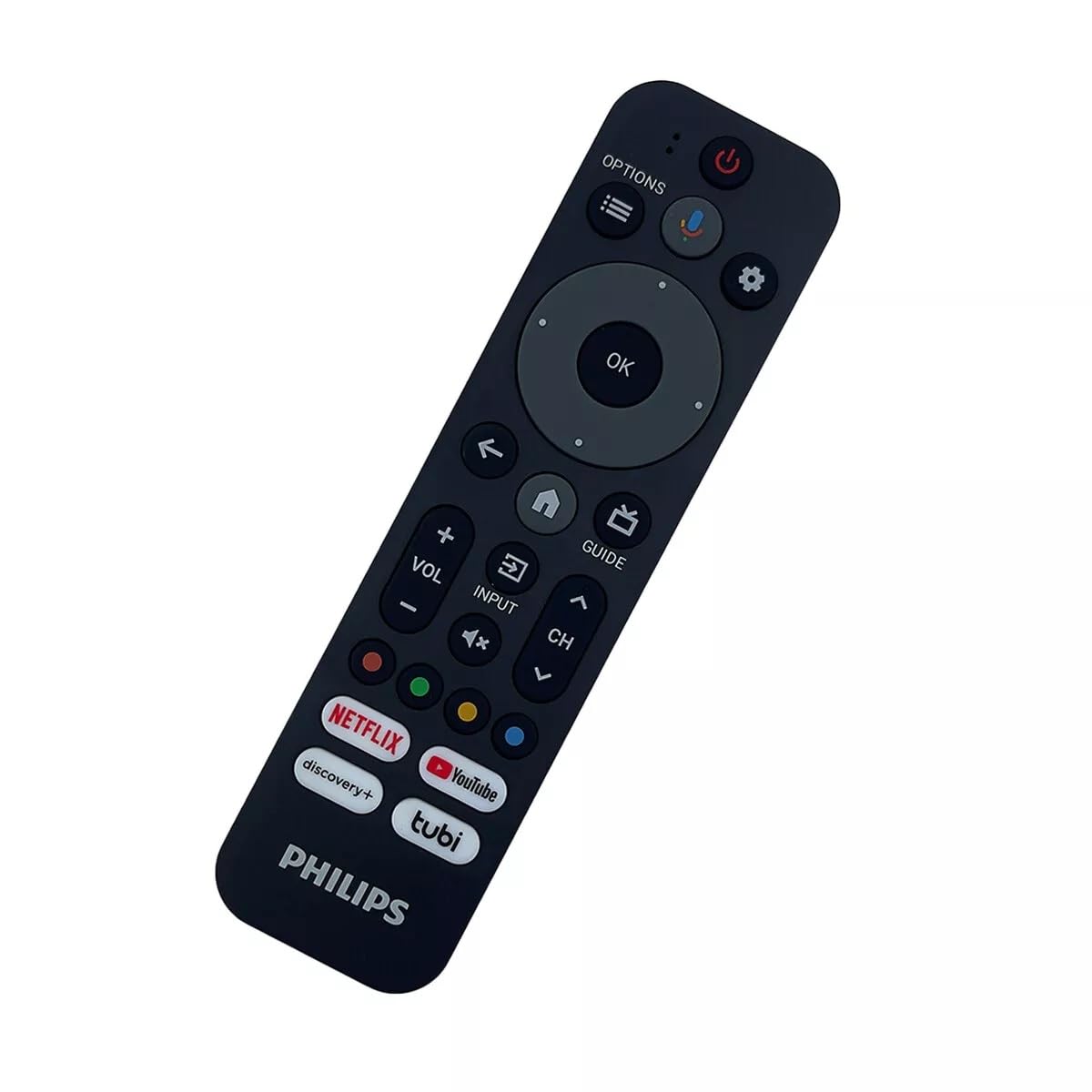 Xtrasaver Philips Google TV RF553A remote back view showing ergonomic grip.