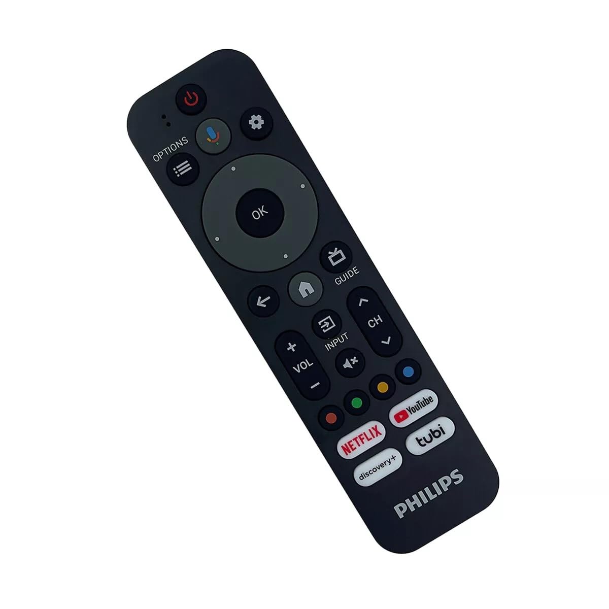 Xtrasaver Philips Google TV RF553A remote close-up of dedicated streaming buttons.