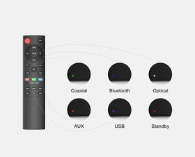 Xtrasaver remote on coffee table beside soundbar showing convenient everyday use