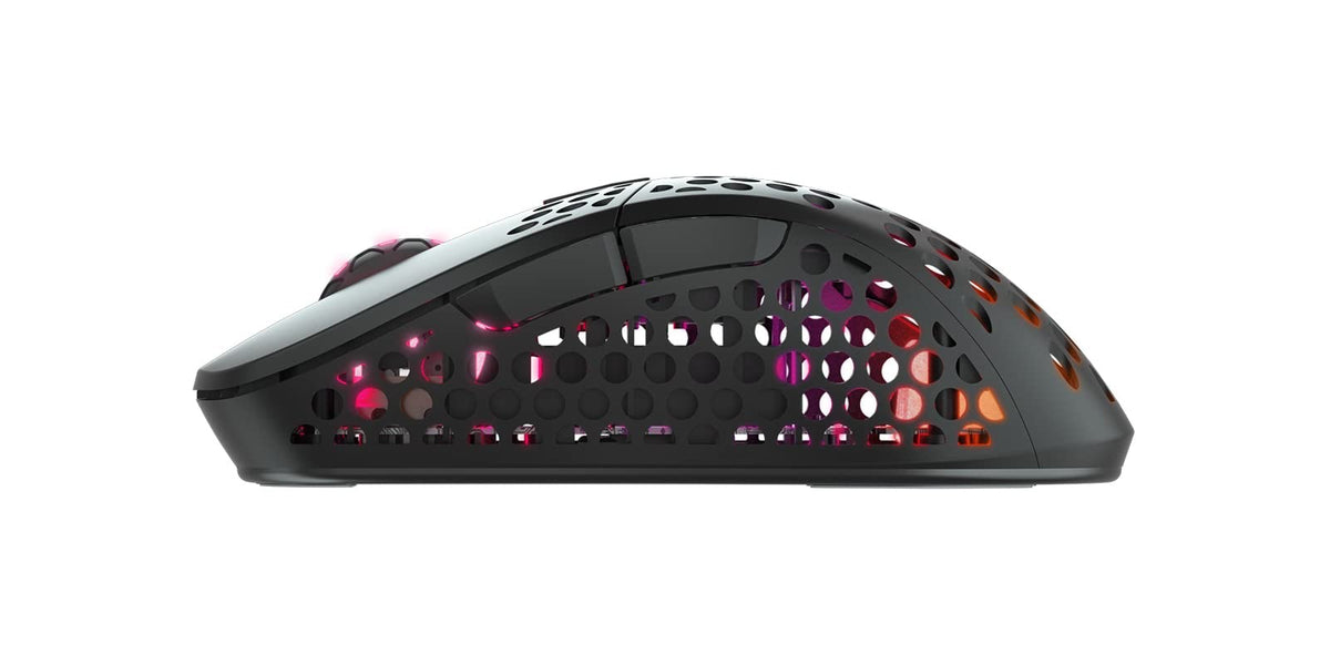 Xtrfy M4 Wireless USB dongle and status light emphasizing low-latency performance.