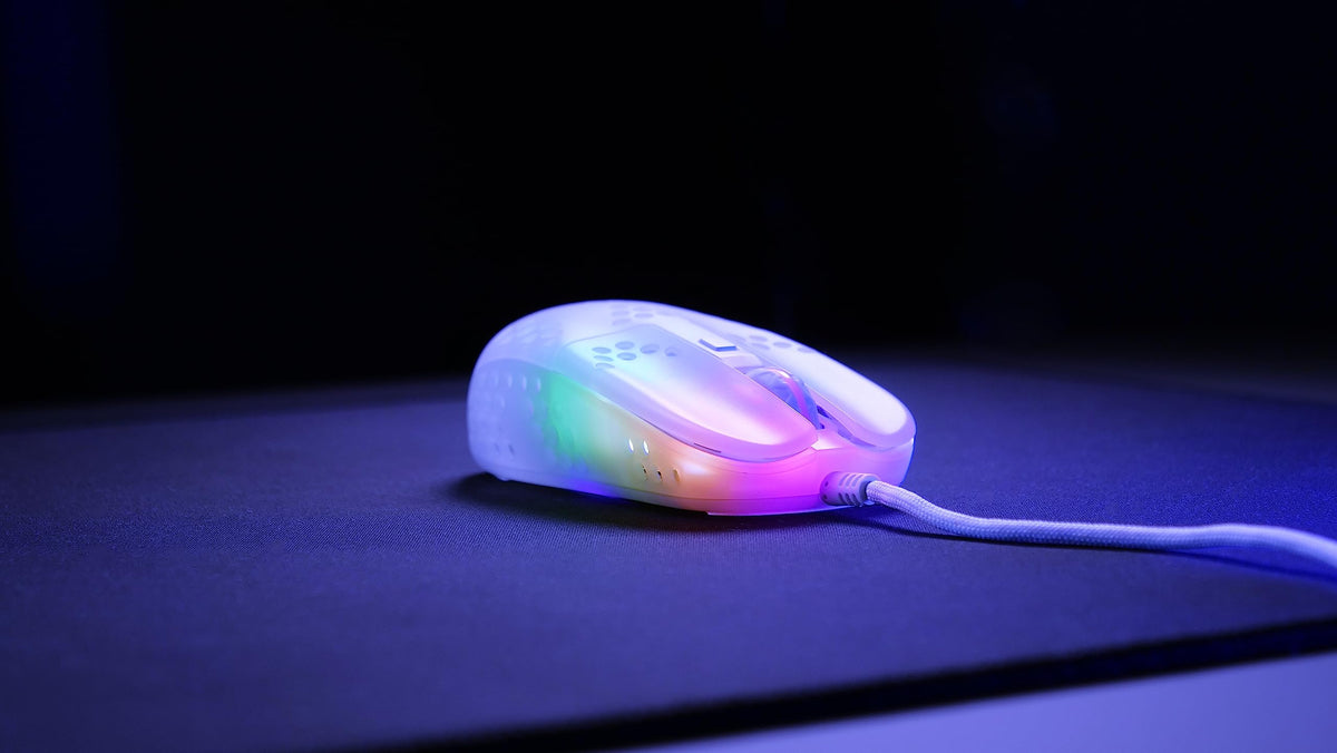 Xtrfy MZ1 RGB lighting on desk offering customizable aesthetics