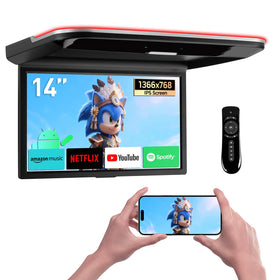XTRONS 14-inch overhead monitor front view for backseat entertainment on long drives.