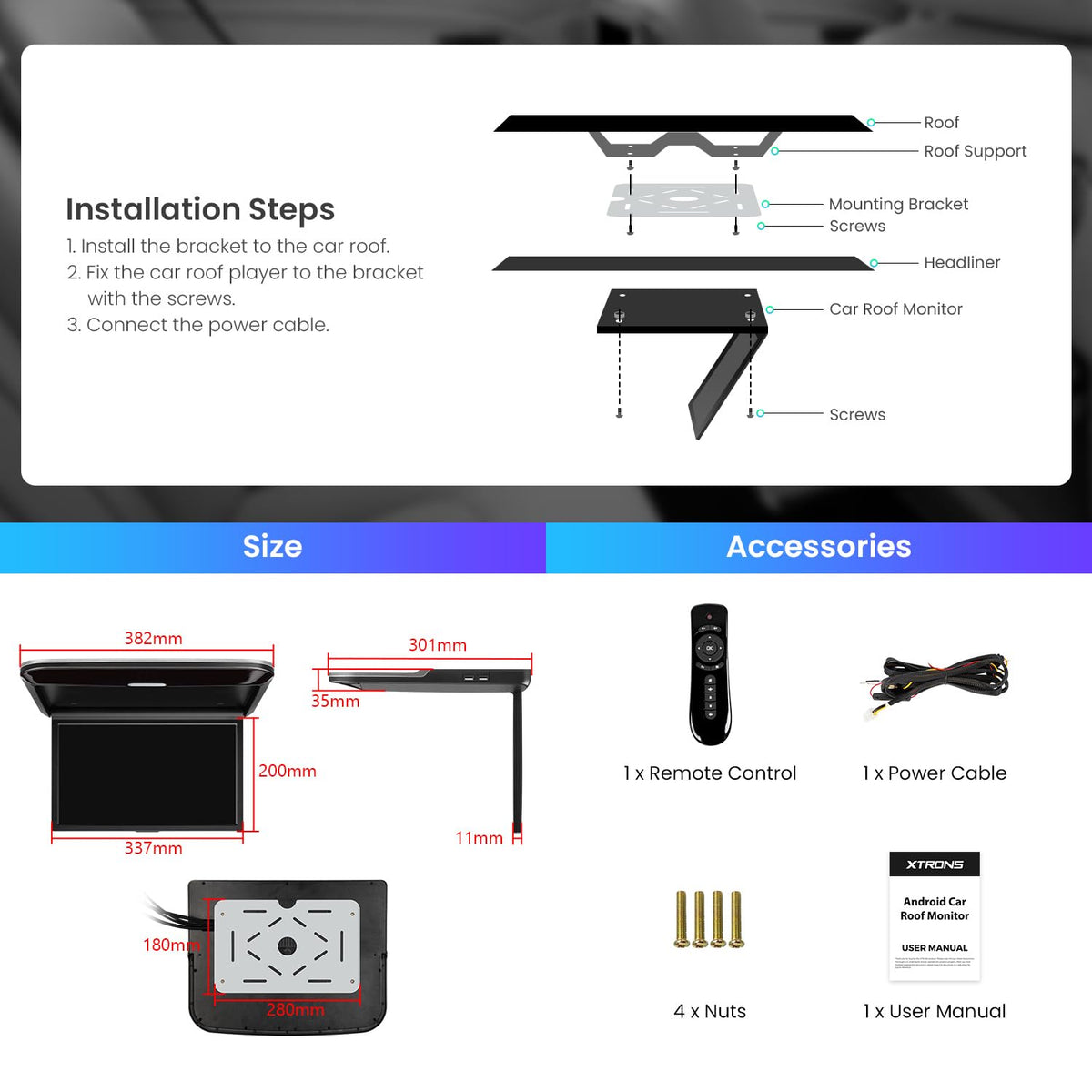 XTRONS 10-18V power compatibility fits most cars and SUVs.
