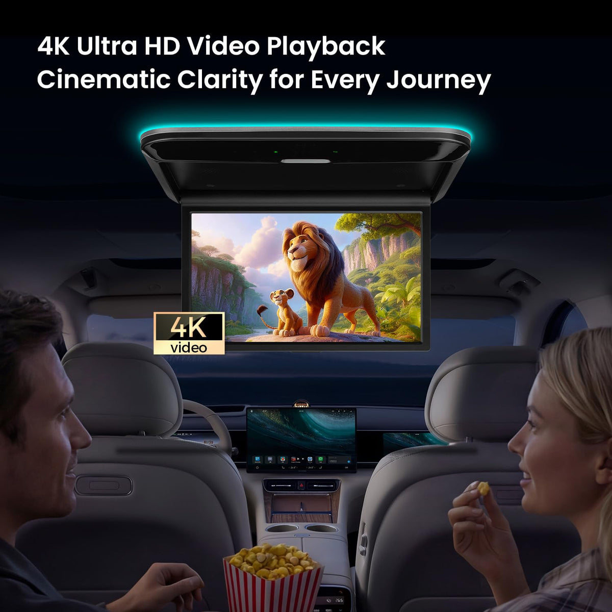XTRONS overhead monitor rotated to 120-degree angle for flexible viewing.