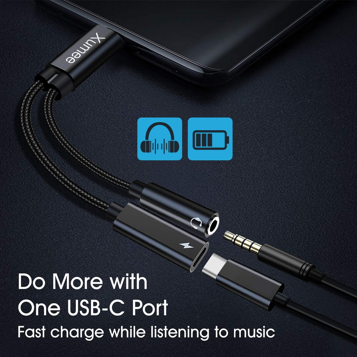 Xumee 60W PD charging while listening and charging simultaneously.