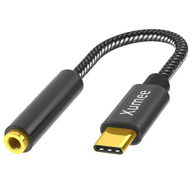Xumee USB-C to 3.5mm adapter front view showing compact design and Hi-Res audio path