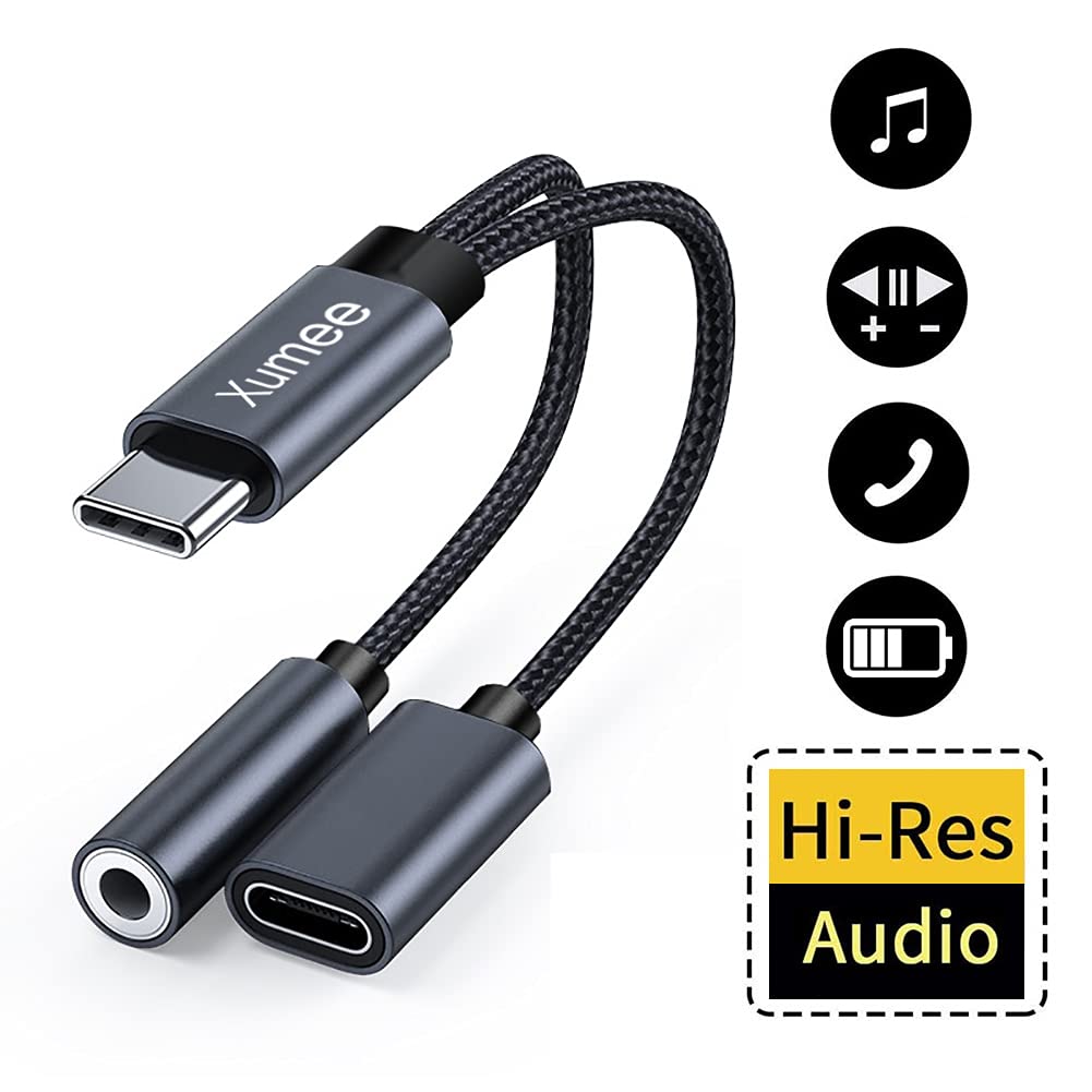 Xumee USB-C to 3.5mm adapter ports detail showing CTIA/OMTP compatibility