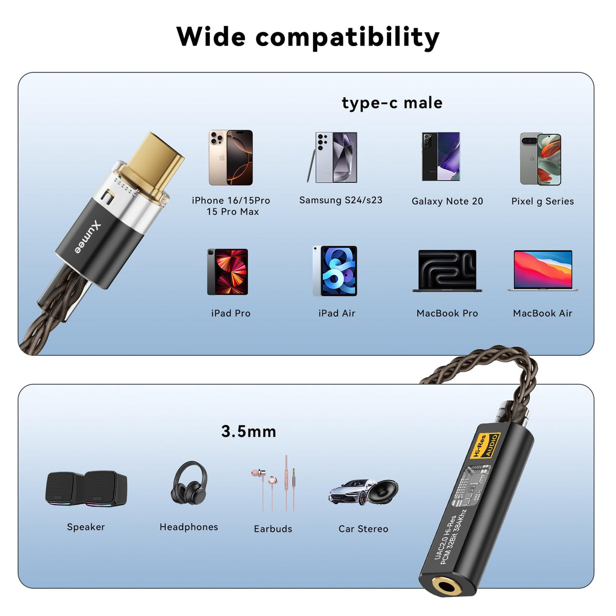 Xumee plug-and-play compatibility across iPhone, Android, and laptops