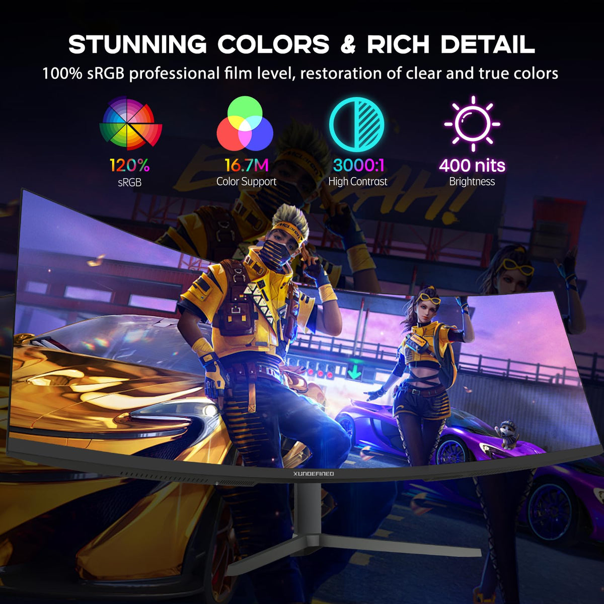 XUNDEFINED 5K ultrawide color provides rich, accurate visuals for content viewing.