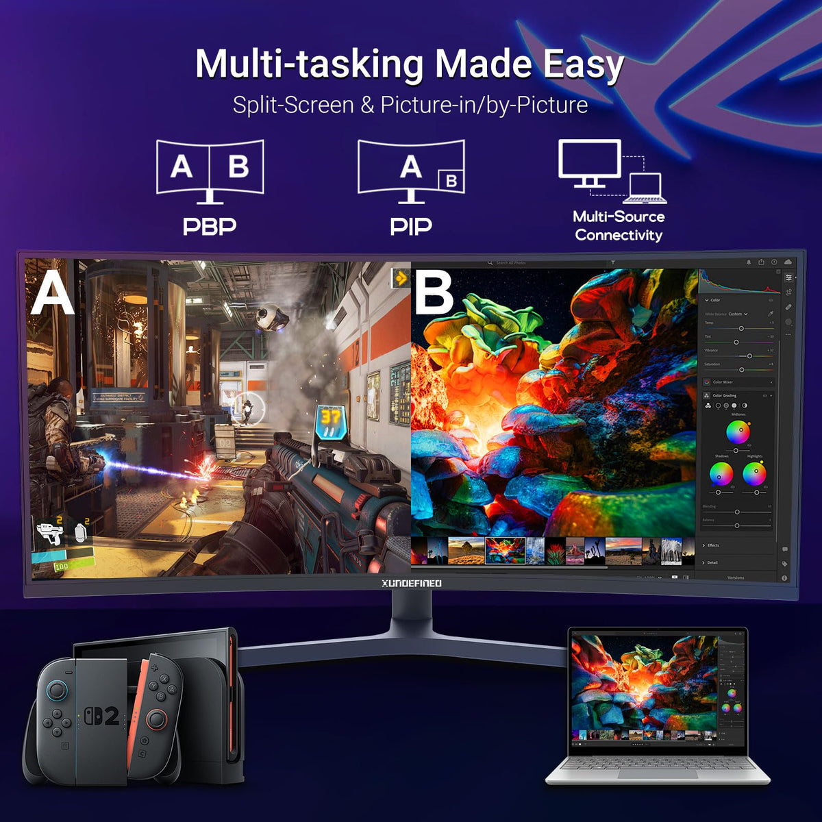 XUNDEFINED multiple inputs with DisplayPort and HDMI for flexible setup