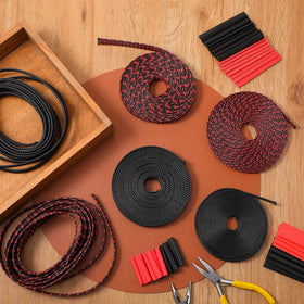 Xuniea black and red braided sleeve on a tangled cable setup