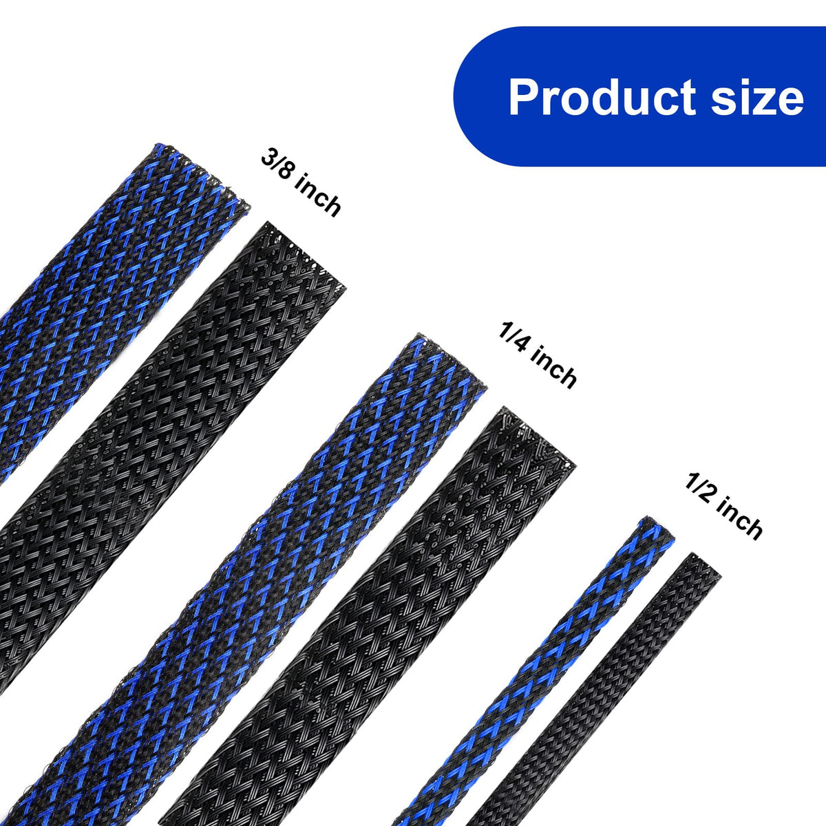 Xuniea braided cable sleeve 1-2 inch blue roll blends with decor while guarding wires.