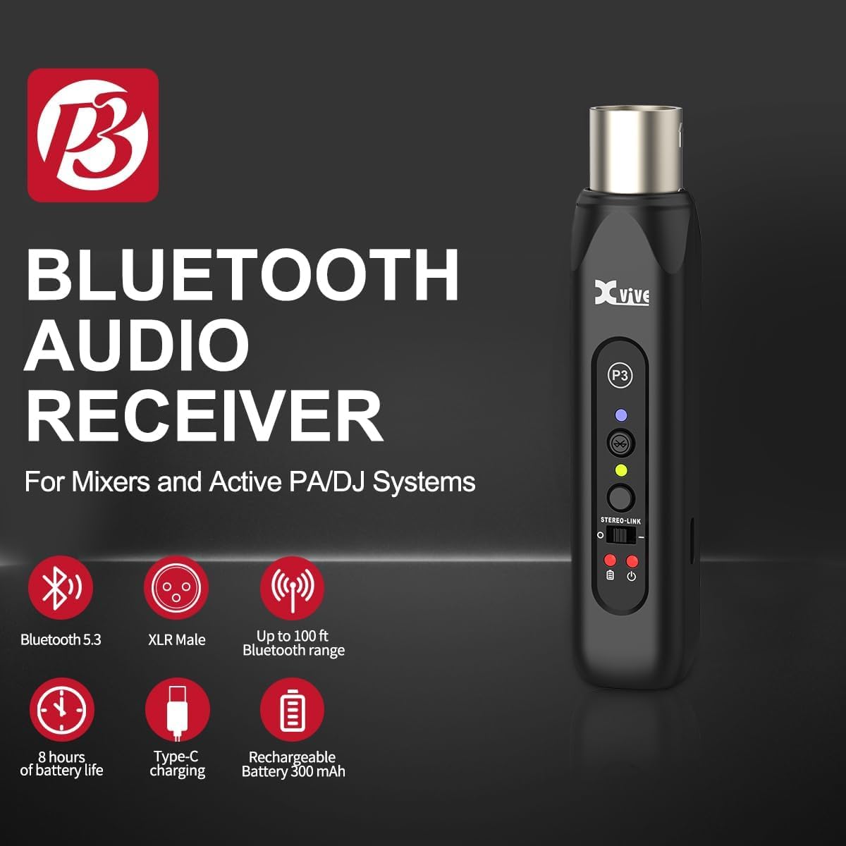 Xvive P3 XLR output plugged into mixer illustrating professional balanced connection