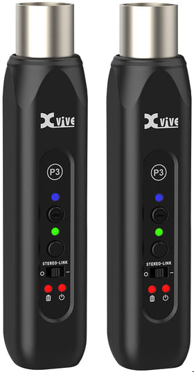 Xvive P3D Bluetooth XLR receiver pair ready for pro audio setups.