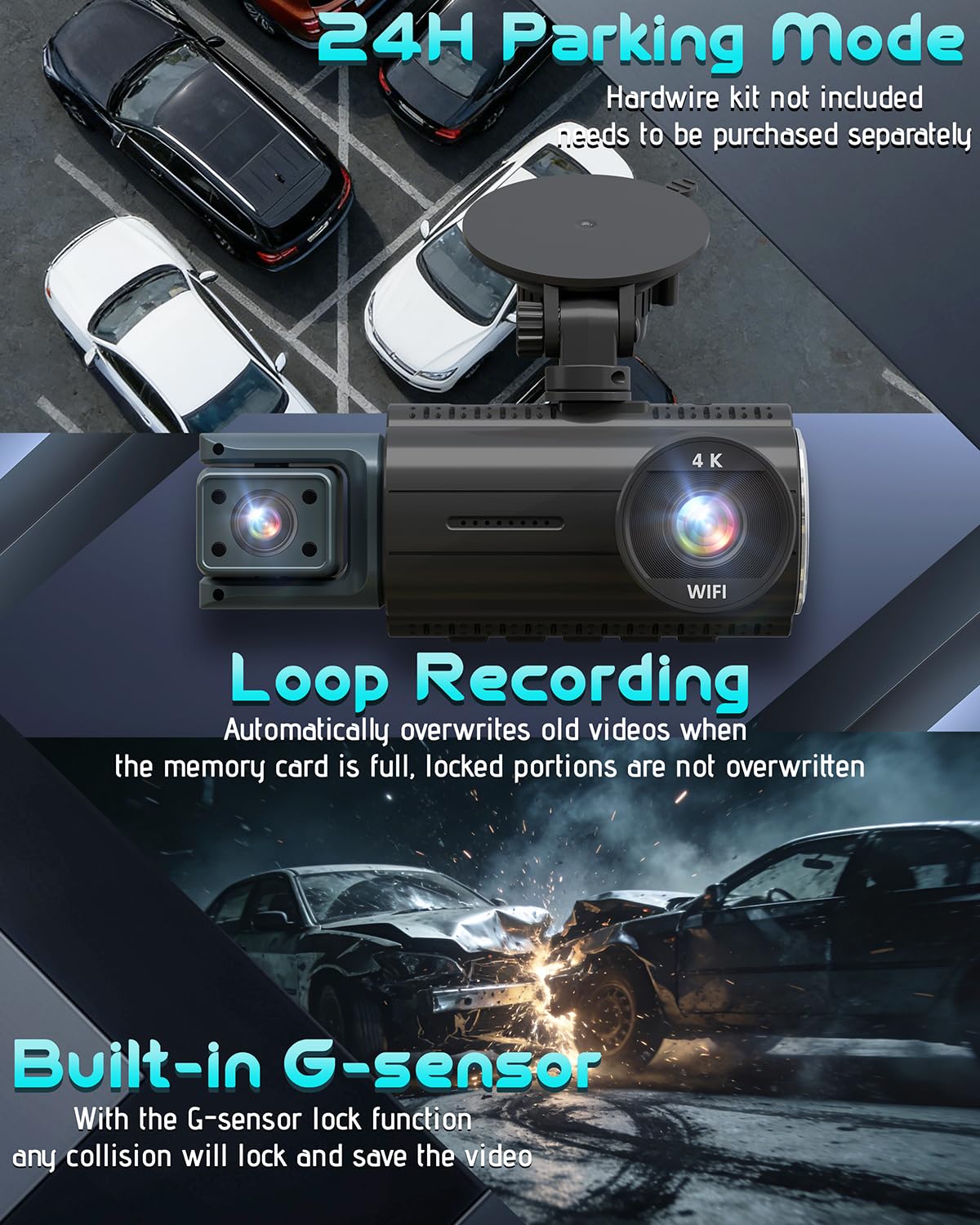 XYGCACO free 128GB card included for high-endurance recording reliability