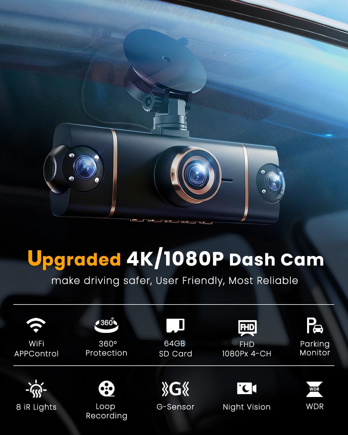 XYGCACO dash cam rear 1080p view for rear coverage