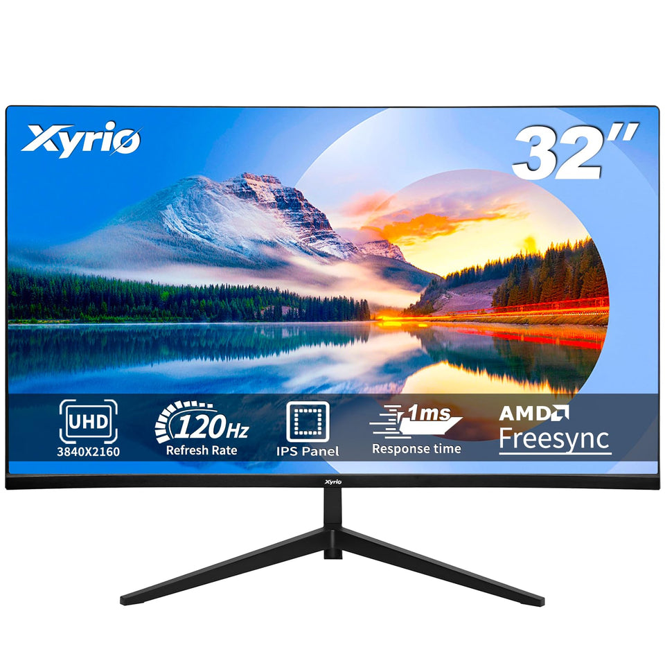 Xyrio 32-inch 4K monitor with ultra-thin bezel for immersive gaming setups.