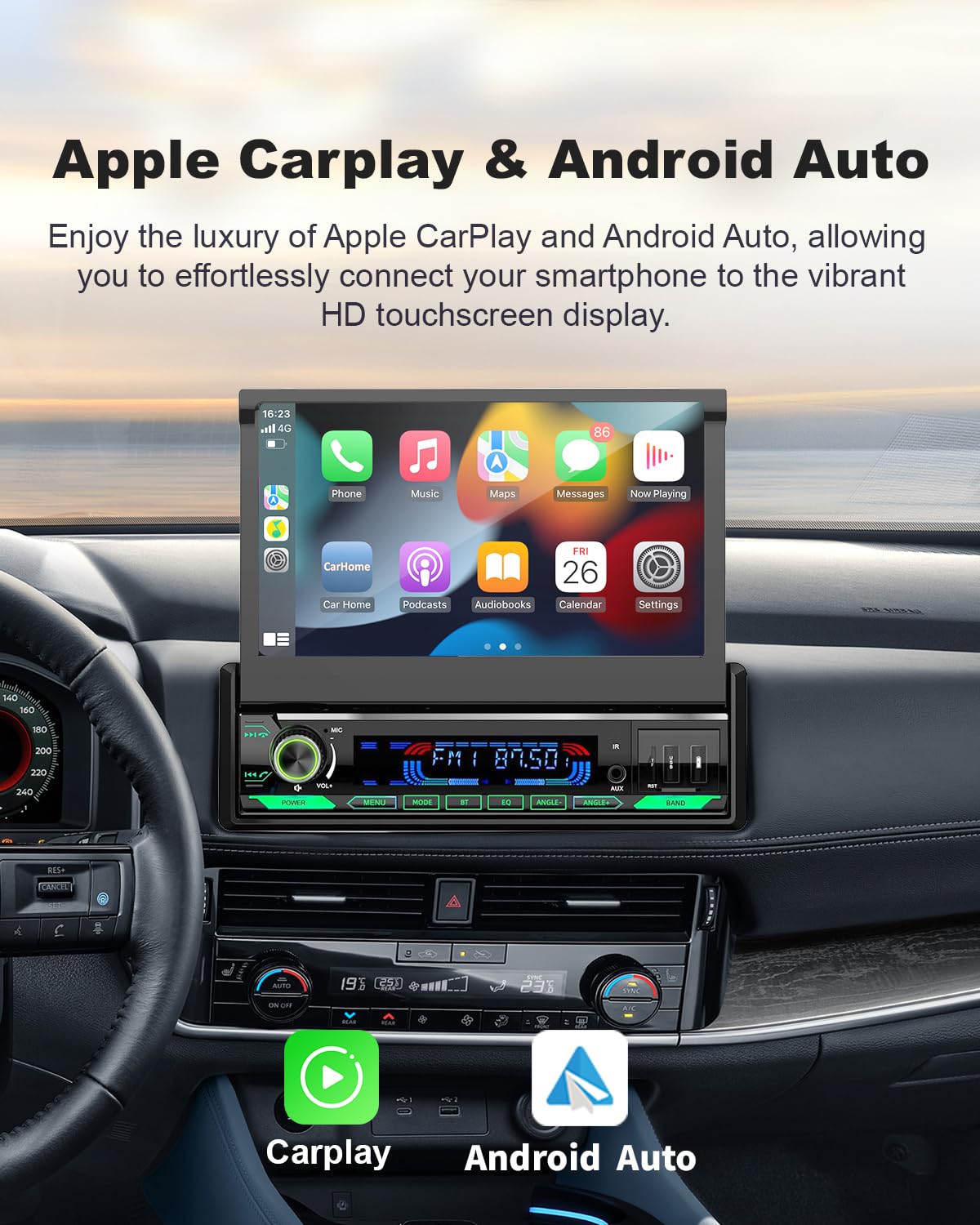 7 inch HD display showing crisp navigation and media.