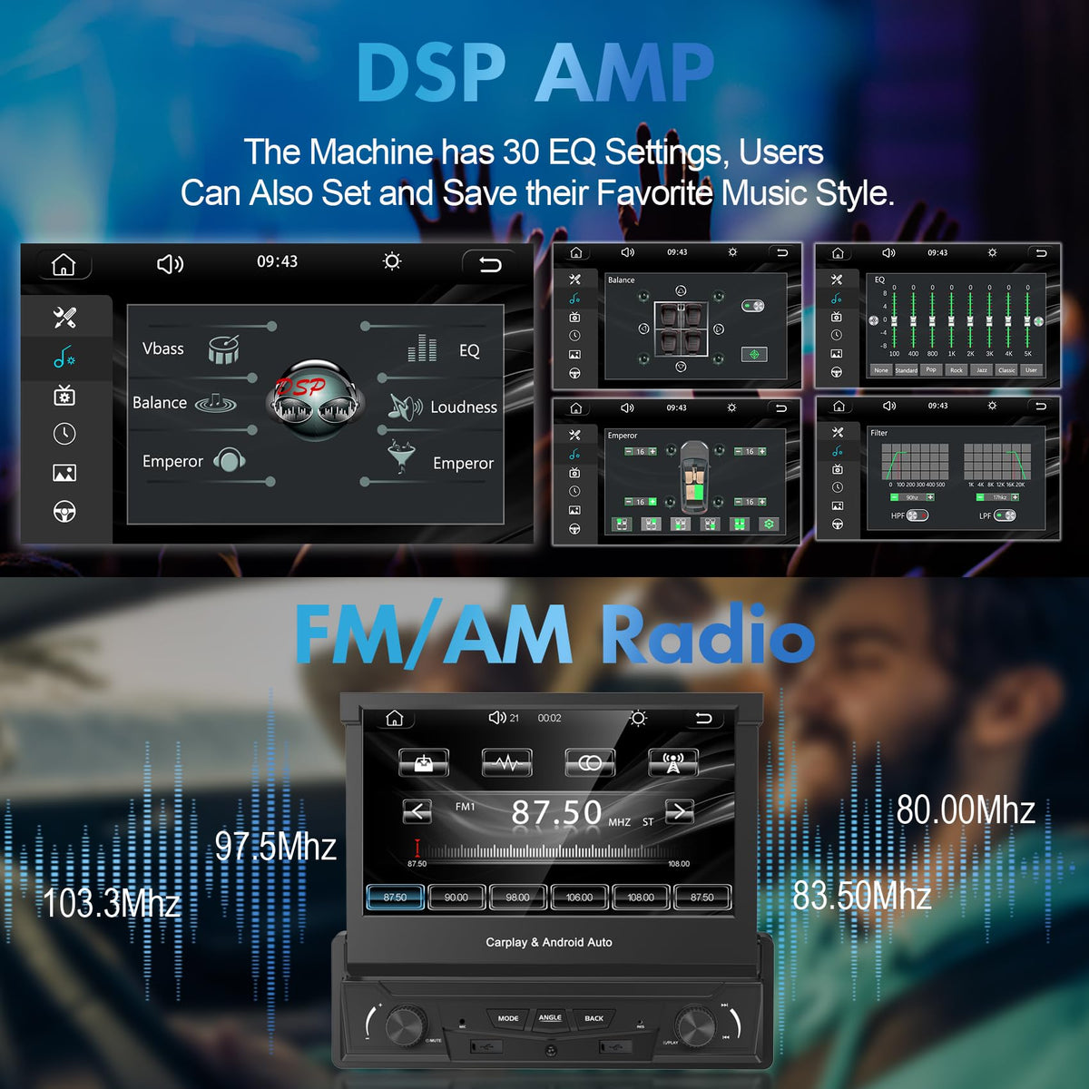 Y-METDRIVING Bluetooth with FM/AM radio enables hands-free calls and live updates.