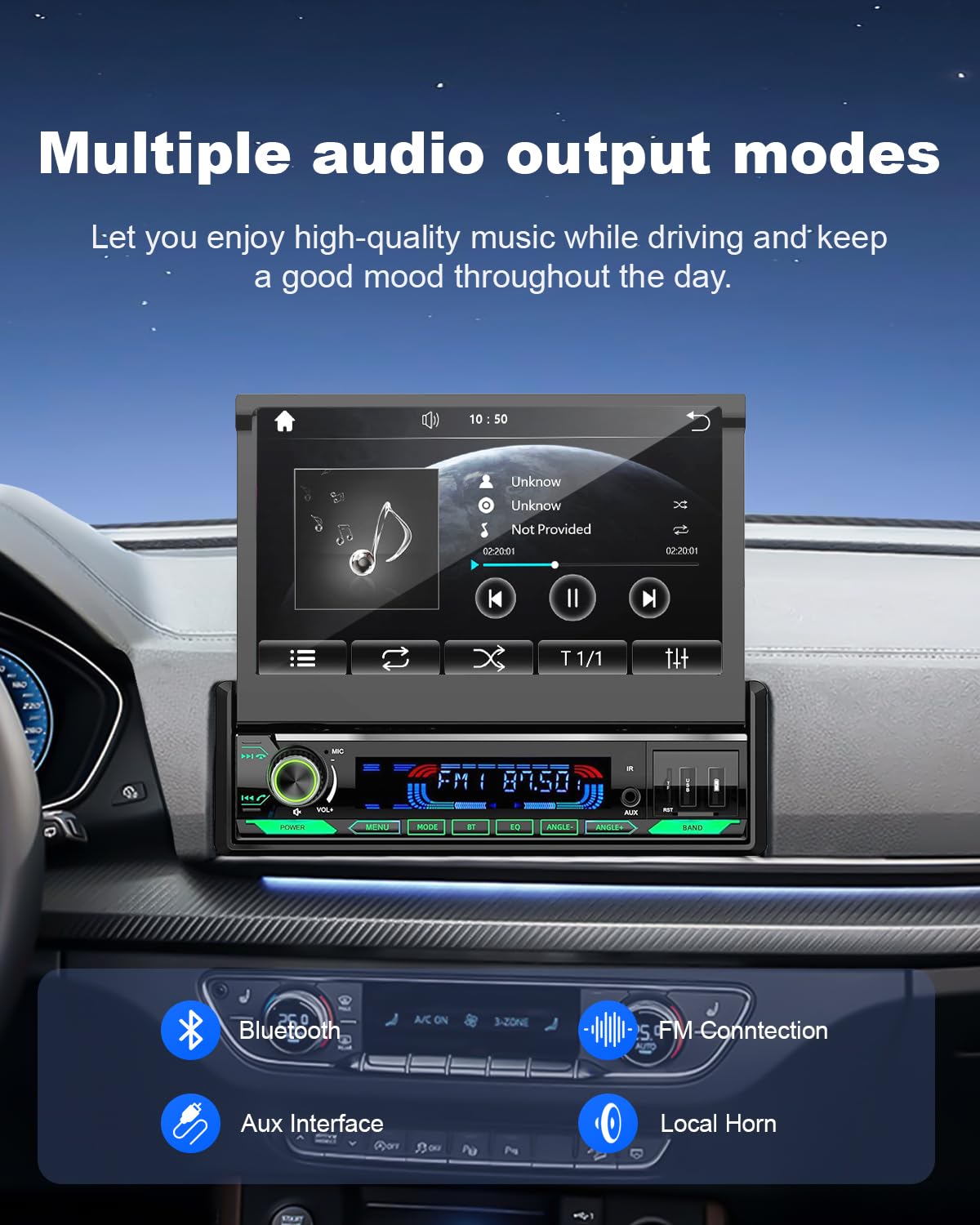 MirrorLink enables wired phone app mirroring on the screen.