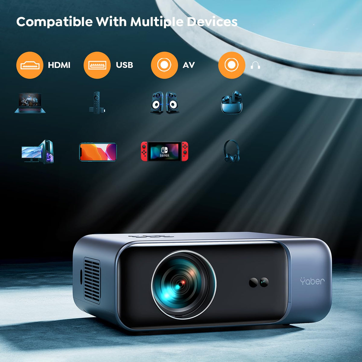 YABER Pro V9 multiple ports (AV/USB/HDMI) for easy connections to devices