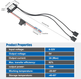 YABOANG outputs 5V at up to 3A for USB devices.