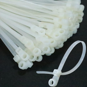 YaCowen 8-inch screw-hole cable tie in white for secure outdoor mounting.