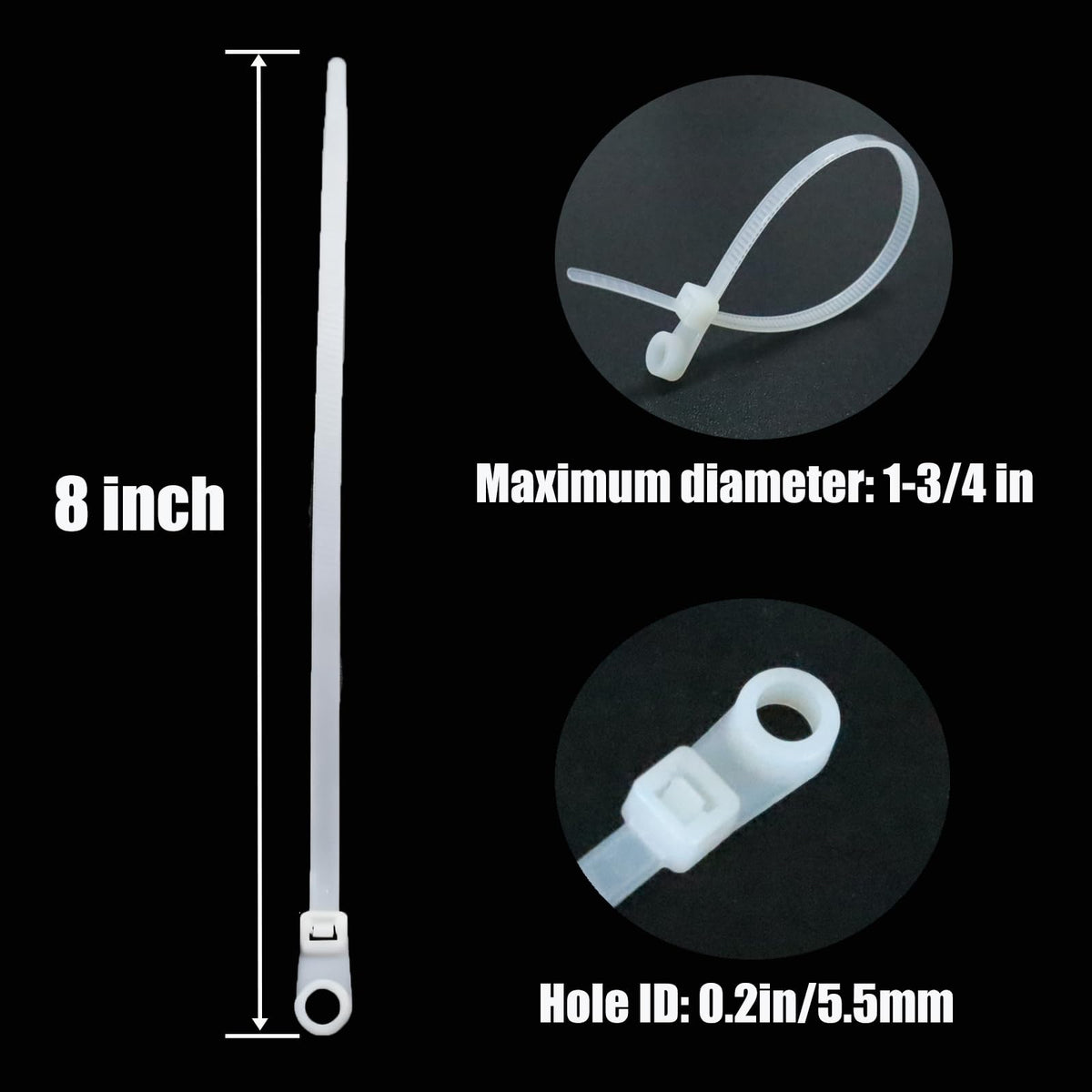 YaCowen nylon zip tie with screw hole for indoor/outdoor cable management.