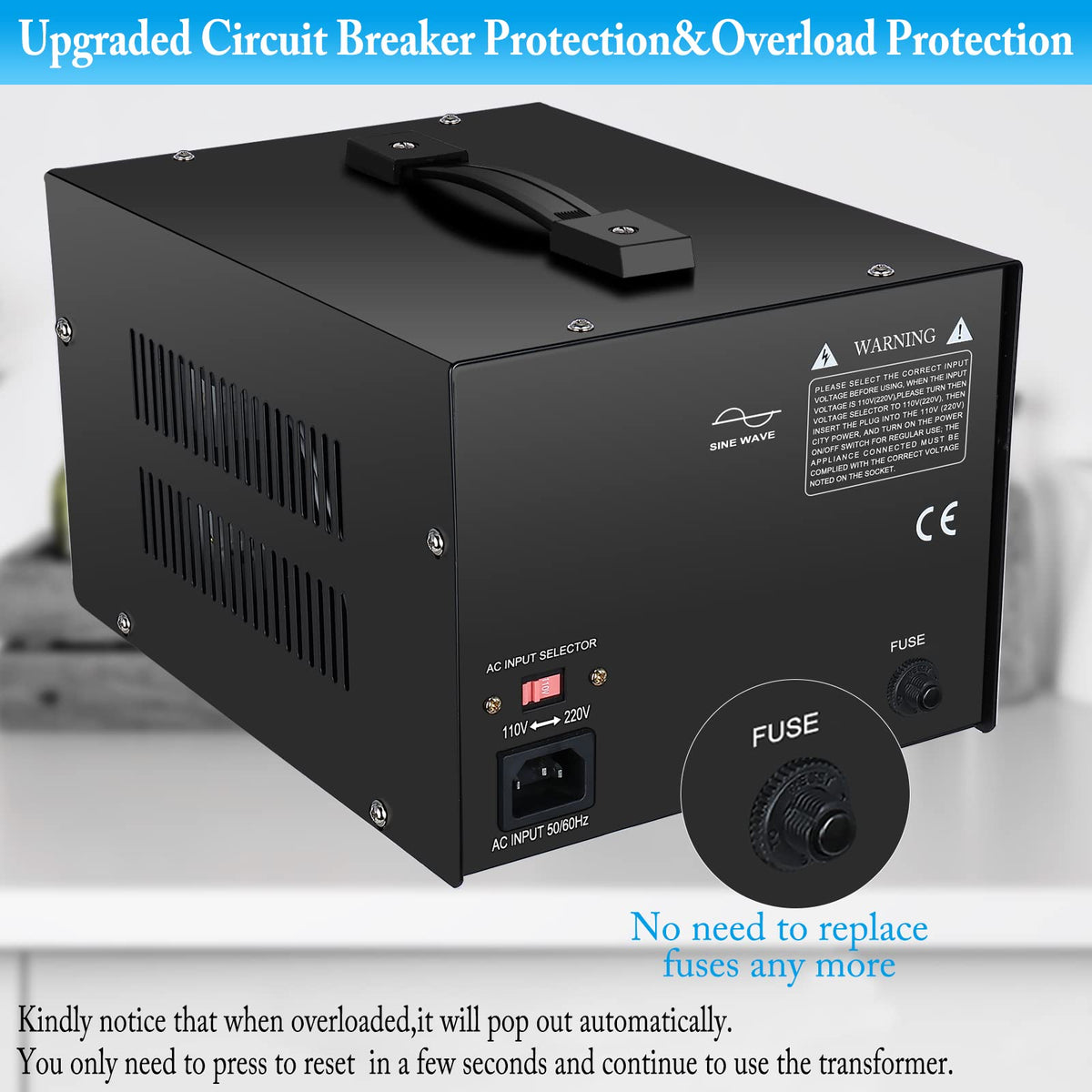 YaeCCC 3000VA label with CE/FCC/RoHS for safe operation.
