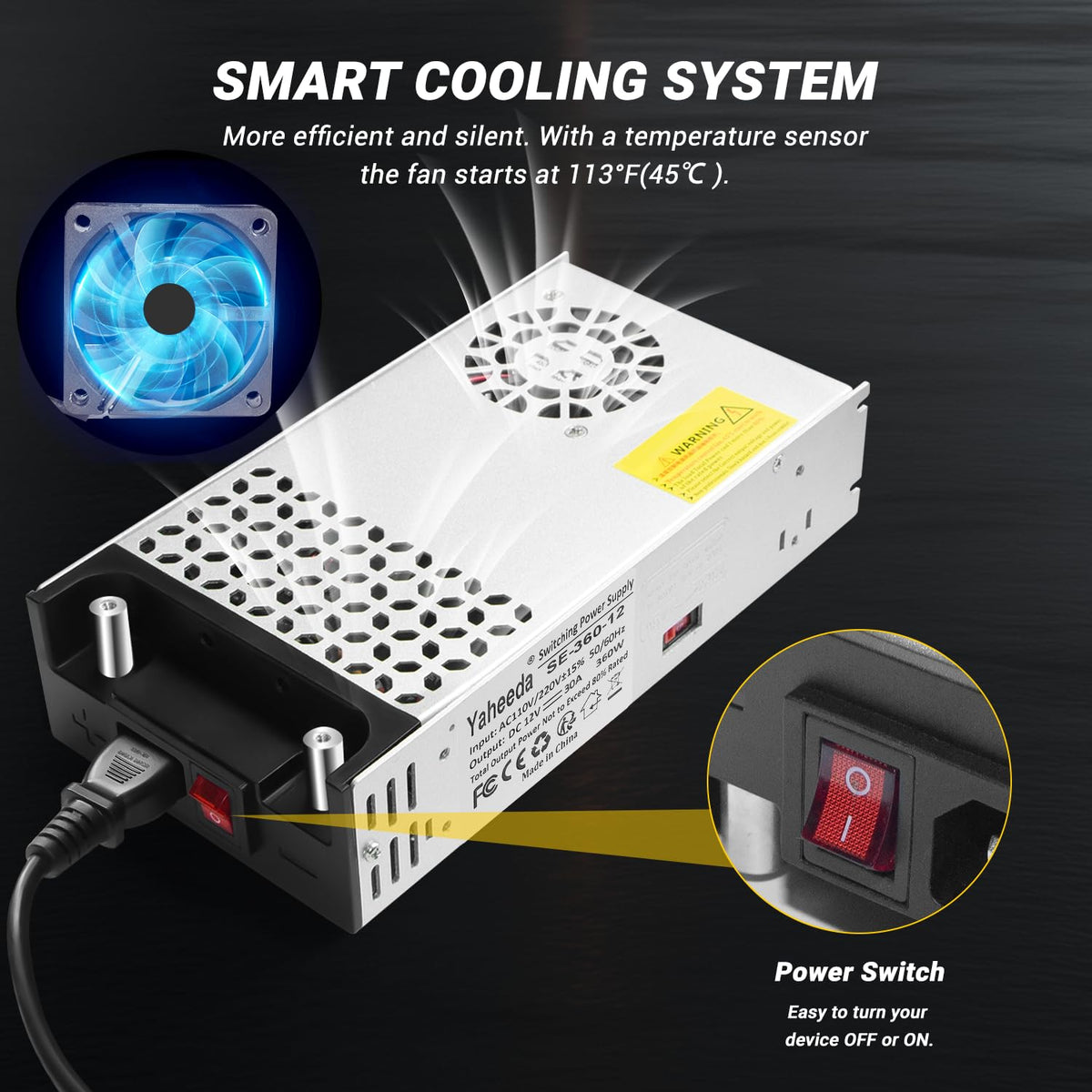 Yaheeda close-up of top label and red one-key switch for safe operation