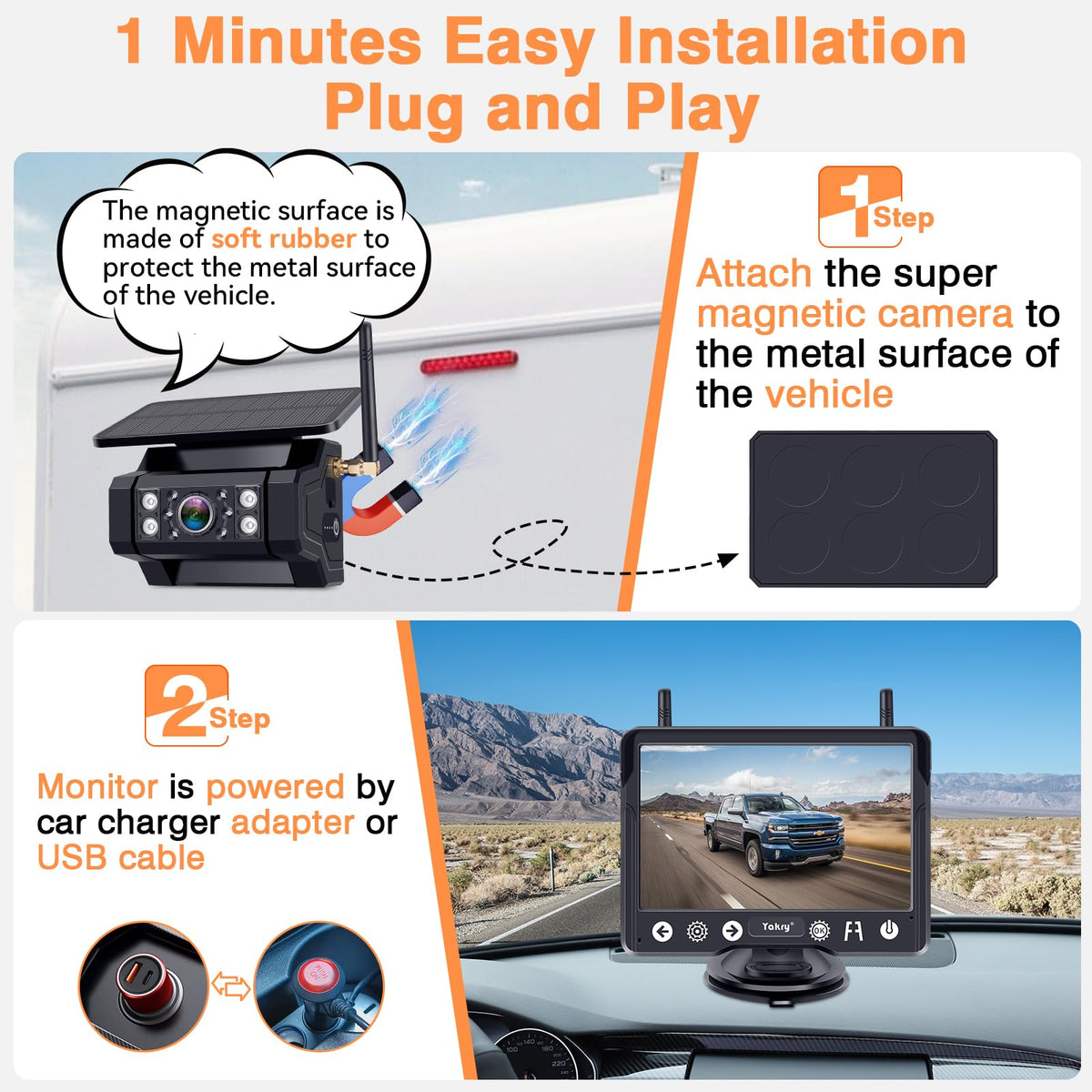 Yakry 5-inch HD monitor with wide viewing angle for clear reversing