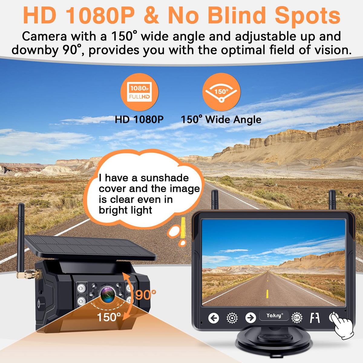 Yakry universal compatibility backup camera works with cars, trucks, and RVs