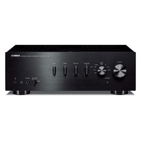 Yamaha A-S301BL front view showcases sleek black finish and accessible controls for rich stereo listening.