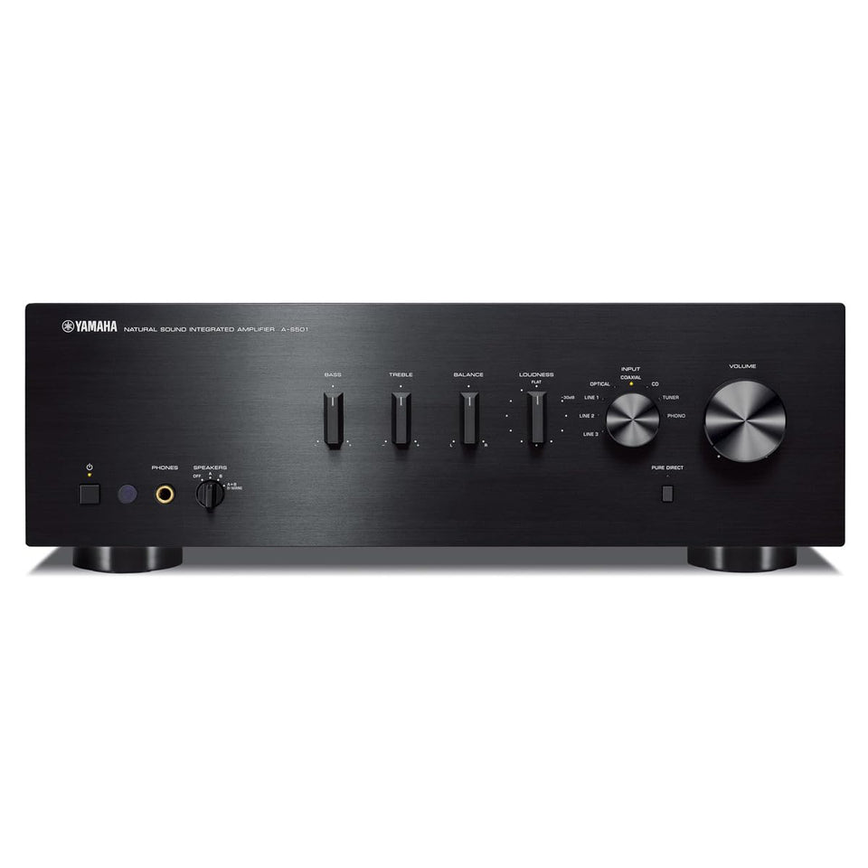 Yamaha A-S501BL front panel view showing clean design for intuitive use