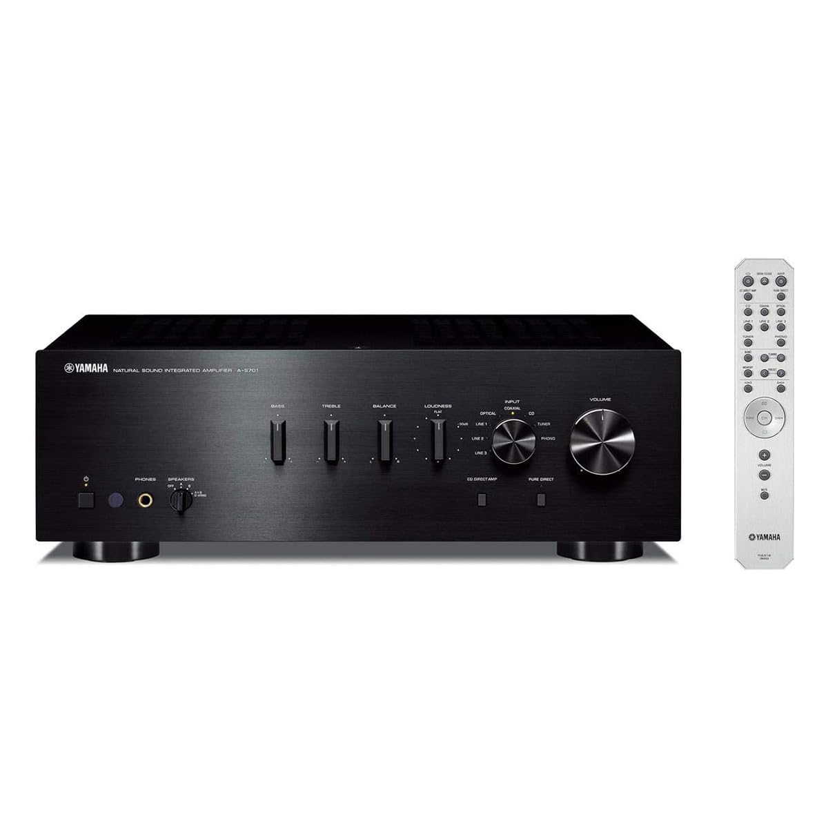 Yamaha A-S701BL front view showing compact design for easy listening.