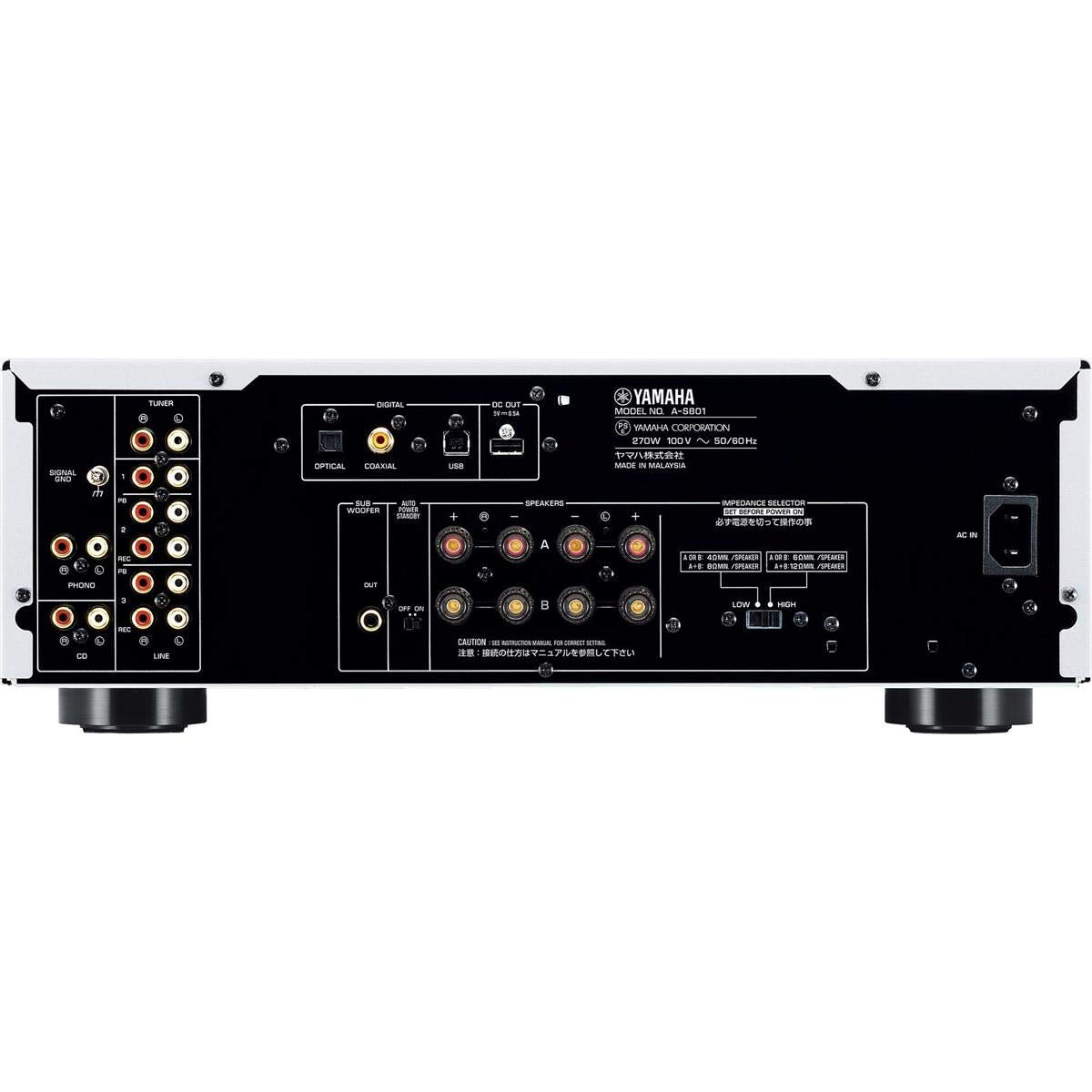 Yamaha A-S801 USB DAC function panel highlights versatile digital-to-analog conversion.