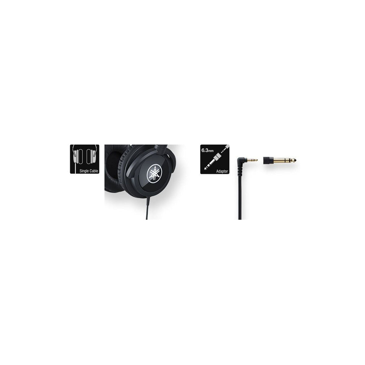 Yamaha HPH-100 on a practice setup with adapter visible, offering clear sound for musicians