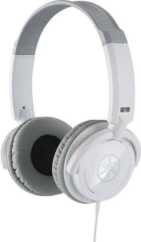 Yamaha HPH-100WH front view in white showing closed on-ear cups and logo, clear branding and style benefit