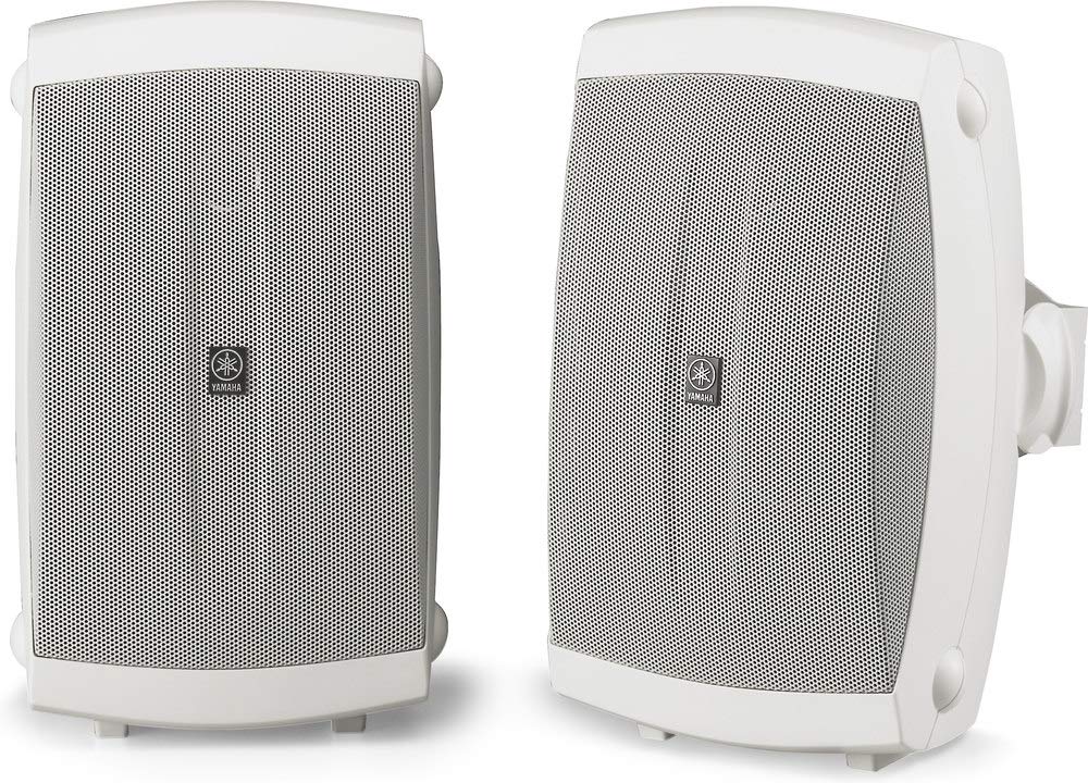 Yamaha NS-AW150W 5-inch woofer close-up highlighting midbass clarity for outdoor listening.