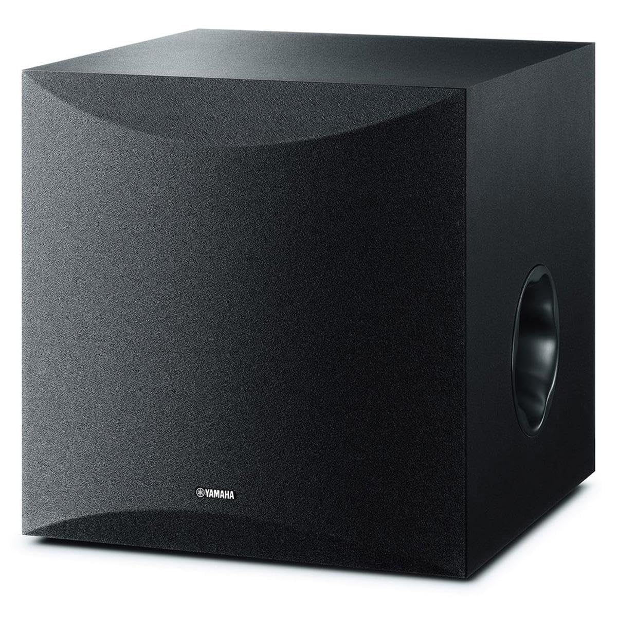 Yamaha NS-SW100BL subwoofer front view delivering tight, powerful bass.