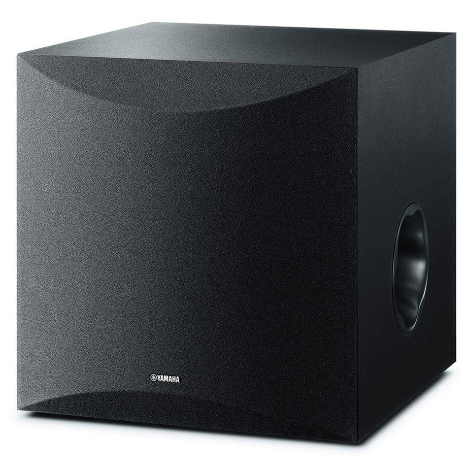 Yamaha NS-SW100BL subwoofer front view delivering tight, powerful bass.