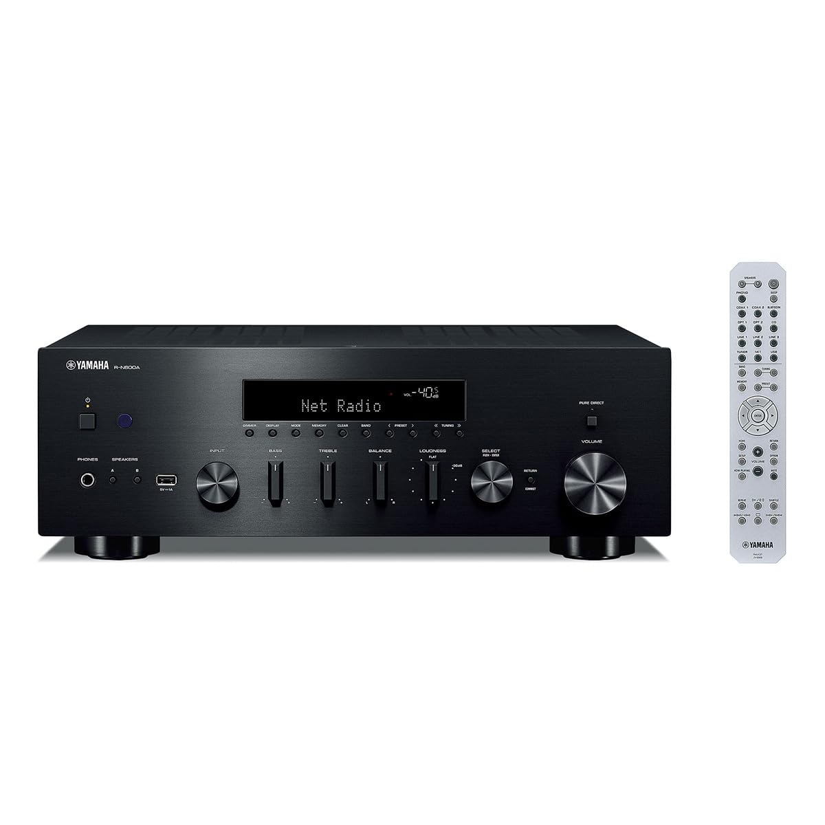 Yamaha R-N600A front panel with USB input for high-resolution playback